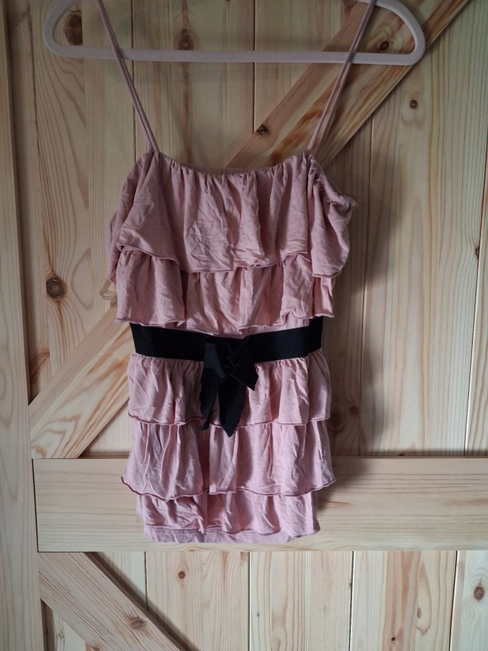 Lipstick Pink Ruffle Tiered Cami Top Size Large Y2K Coquette Bow Waist